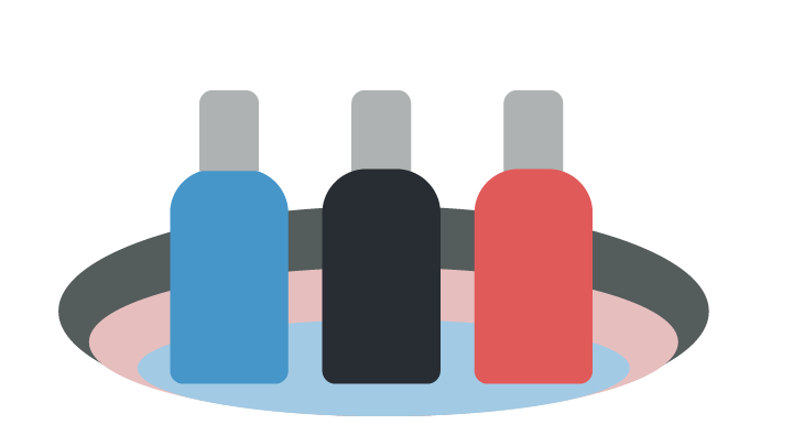 Illustration of drinking bottles with coloured contents
